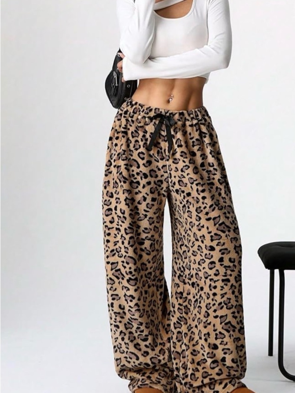 Leopard Print Wide-Leg Lounge Pants - Tan/Black